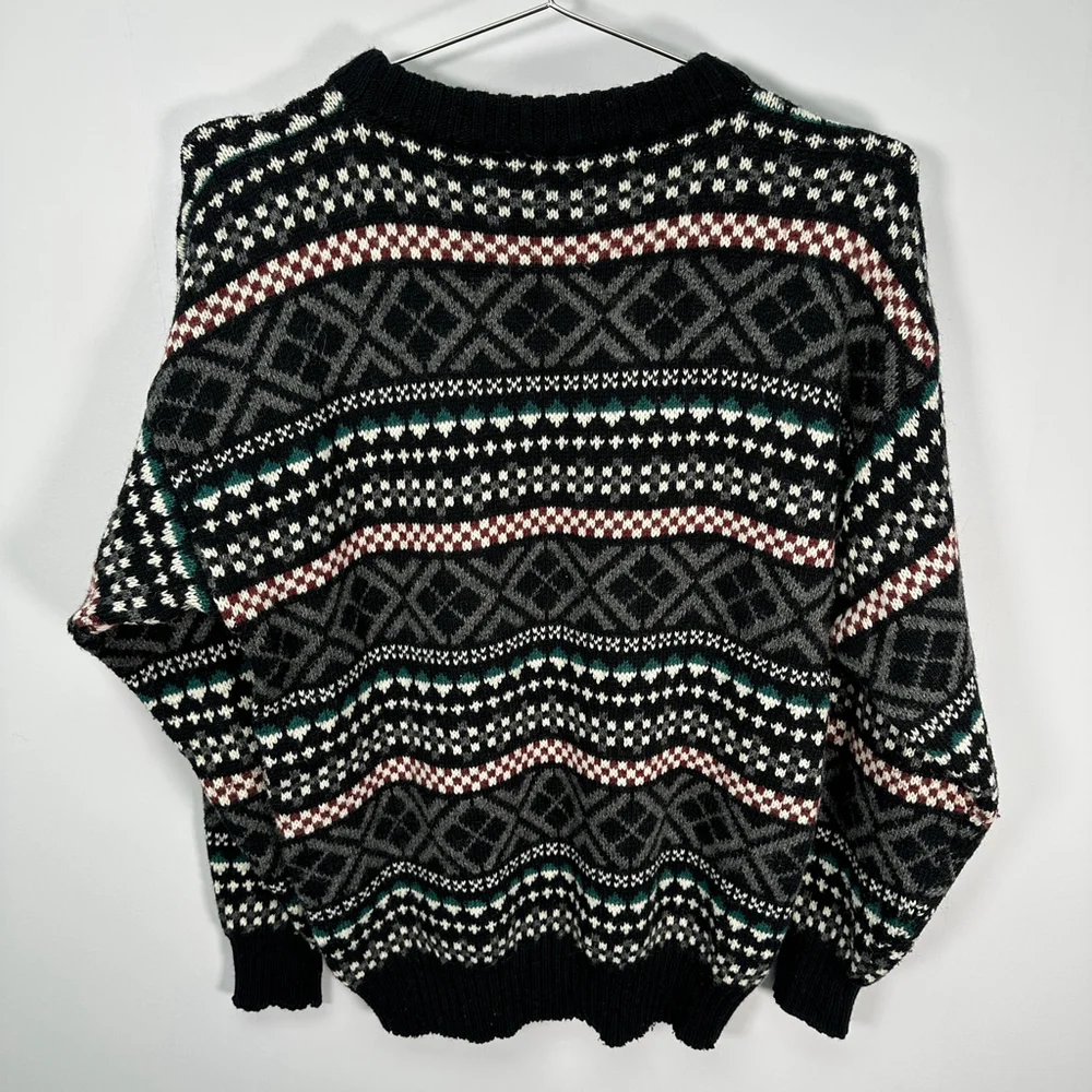 Vintage Grandpa Sweater Cricketeer Black Checkered Pattern‎ Crewneck Small - Picture 3 of 3